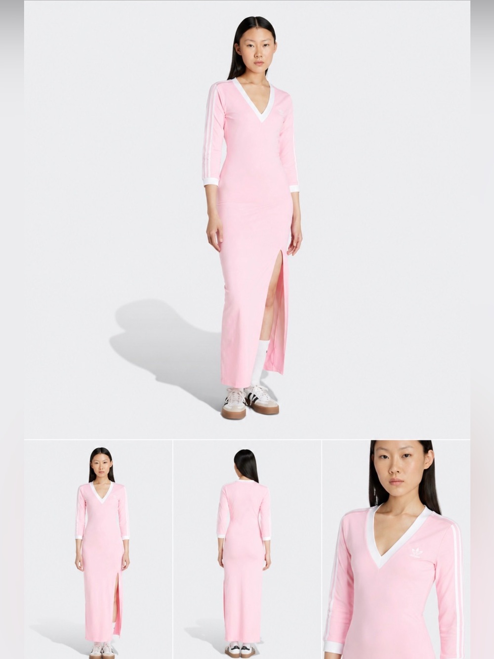 adidas Pink Maxi Dress with White Trim and Side Slit new no tags never used